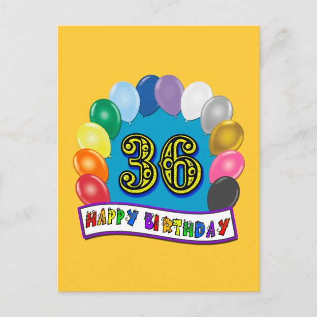 36th Birthday Balloons Design Postcard (Front)