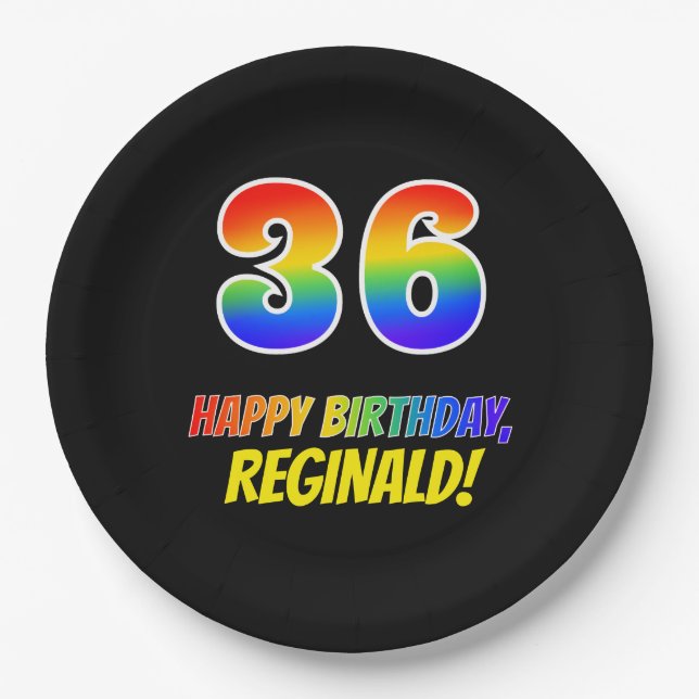 36th Birthday: Bold, Fun, Simple, Rainbow 36 Paper Plate (Front)