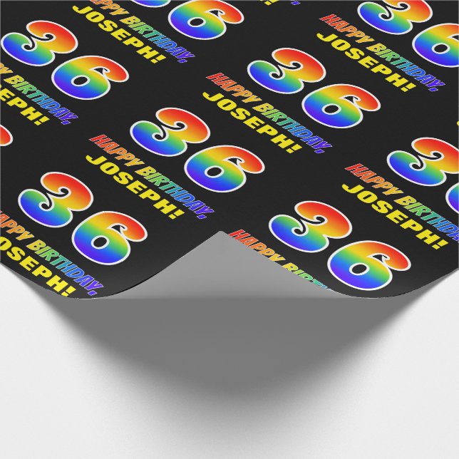 36th Birthday: Bold, Fun, Simple, Rainbow 36 Wrapping Paper (Corner)