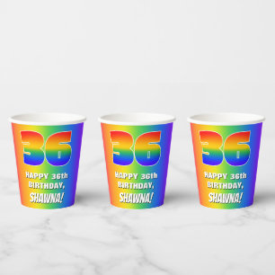 36th Birthday: Colorful, Fun Rainbow Pattern # 36 Paper Cups