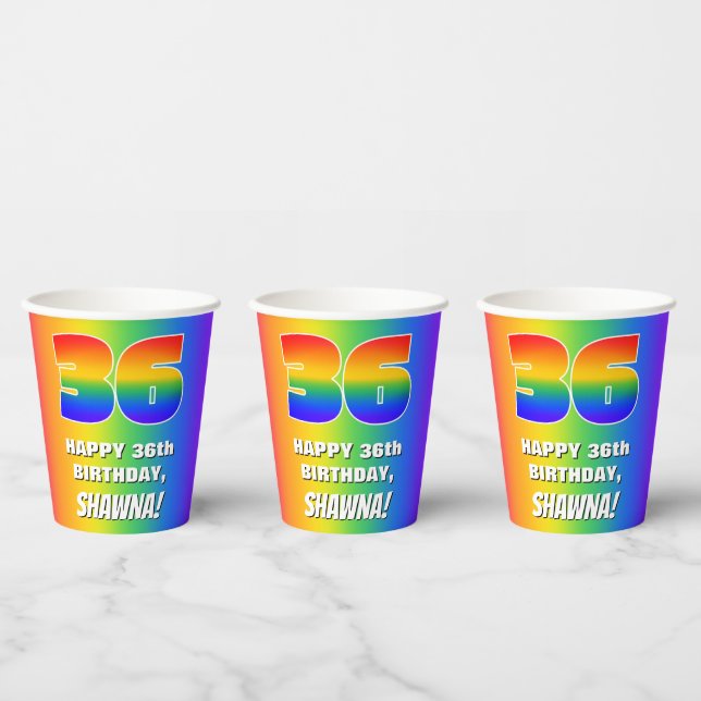 36th Birthday: Colorful, Fun Rainbow Pattern # 36 Paper Cups (Multi)