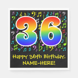 36th Birthday - Colorful Music Symbols, Rainbow 36 Napkin