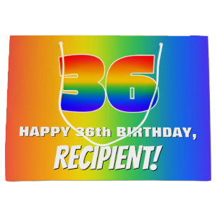 36th Birthday: Colourful, Fun Rainbow Pattern # 36 Large Gift Bag