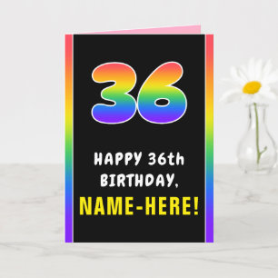 36th Birthday: Colourful Rainbow # 36, Custom Name Card