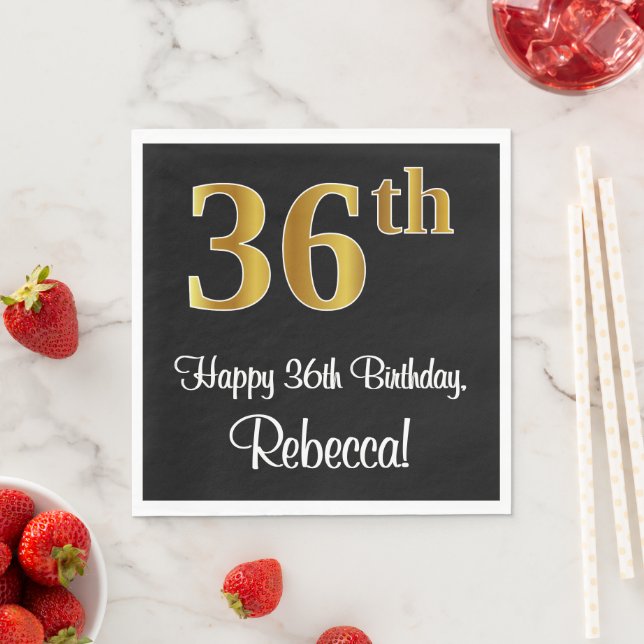 36th Birthday ~ Elegant Luxurious Faux Gold Look # Napkin (Insitu)