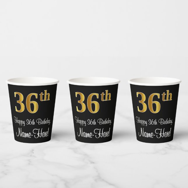 36th Birthday - Elegant Luxurious Faux Gold Look # Paper Cups (Multi)