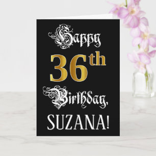 36th Birthday — Fancy Script; Faux Gold Look; Name Card