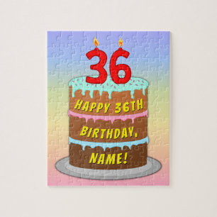 36th Birthday: Fun Cake and Candles + Custom Name Jigsaw Puzzle
