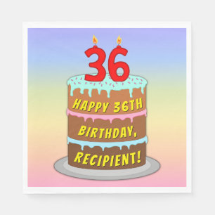 36th Birthday: Fun Cake and Candles + Custom Name Napkin