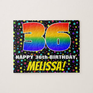 36th Birthday — Fun, Colorful Star Field Pattern Jigsaw Puzzle