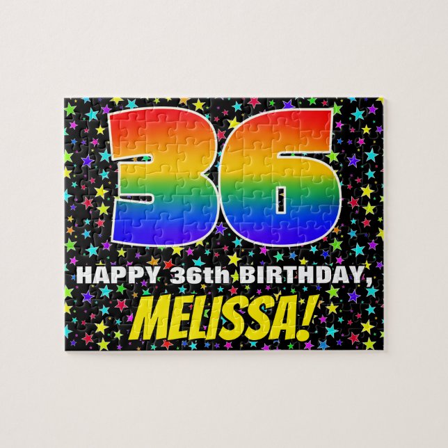 36th Birthday — Fun, Colorful Star Field Pattern Jigsaw Puzzle (Horizontal)