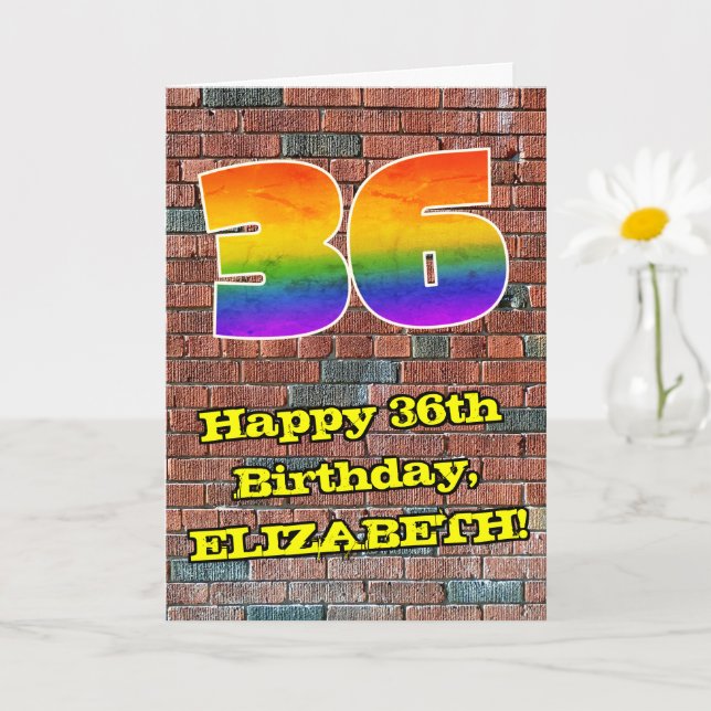 36th Birthday: Fun Graffiti-Inspired Rainbow 36 Card (Small Plant)