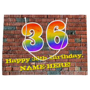 36th Birthday: Fun, Graffiti-Inspired Rainbow # 36 Large Gift Bag