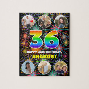 36th Birthday: Fun Rainbow #, Custom Name + Photos Jigsaw Puzzle