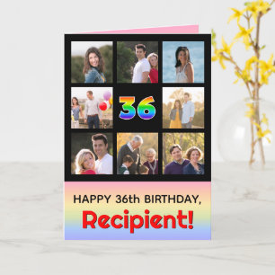 36th Birthday: Fun Rainbow #, Custom Photos + Name Card