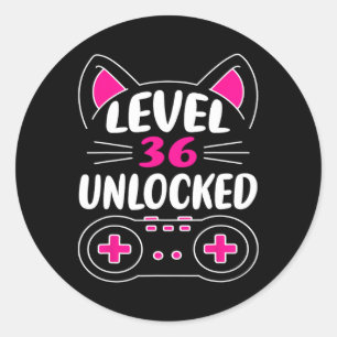 36th Birthday Girl Cat Lover Video Game Level 36 U Classic Round Sticker