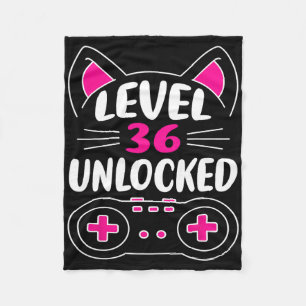 36th Birthday Girl Cat Lover Video Game Level 36 U Fleece Blanket