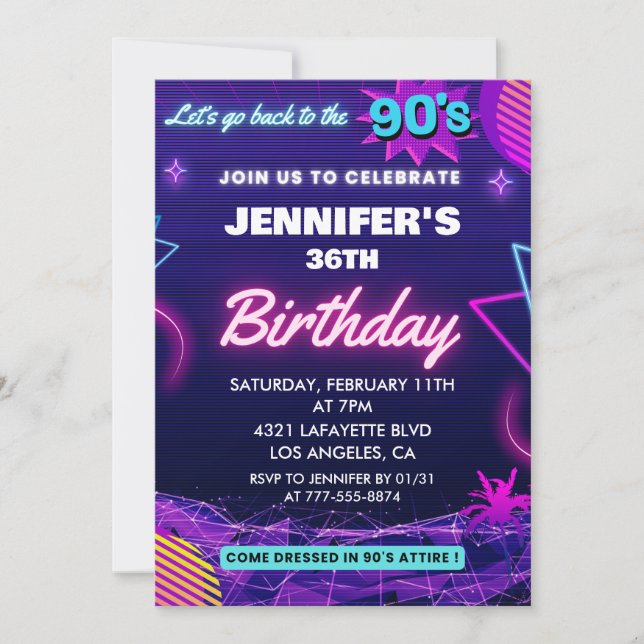 36th birthday invitation 90s themed Retro (Front)