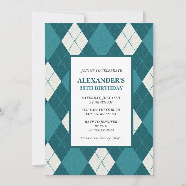 36th birthday invitations Men Vintage Blue (Front)