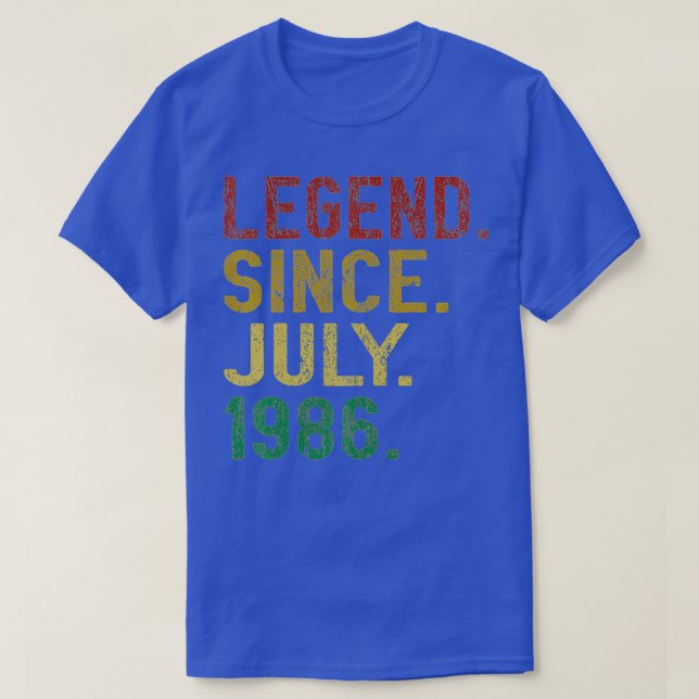 36th Birthday Legend Since July 1986 Distressed 36 T-Shirt (Design Front)