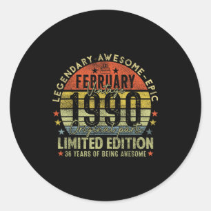 36th Birthday Legends February 1996 Classic Round Sticker