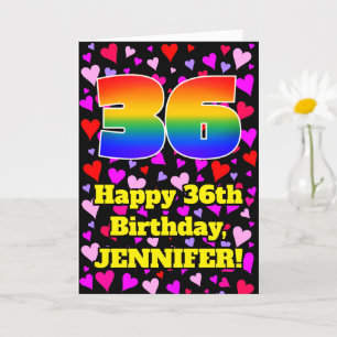 36th Birthday: Loving Hearts Pattern, Rainbow # 36 Card