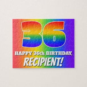 36th Birthday — Multicolored Rainbow Pattern “36” Jigsaw Puzzle