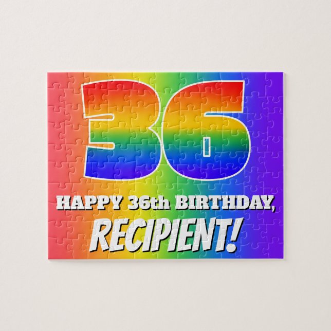 36th Birthday — Multicolored Rainbow Pattern “36” Jigsaw Puzzle (Horizontal)