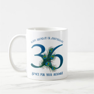 36th Birthday Or Anniversary Peacock Feather Coffee Mug