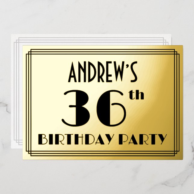 36th Birthday Party — Art Deco Look “36” + Name (Front/Back)