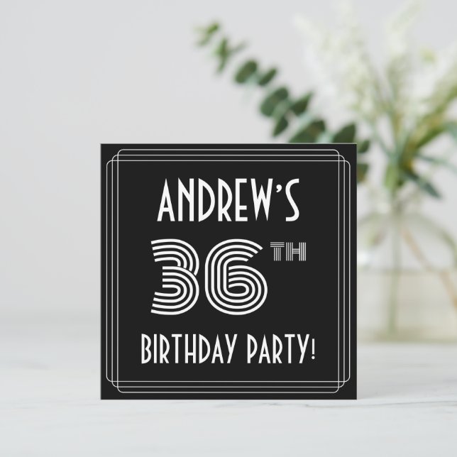 36th Birthday Party: Art Deco Style w/ Custom Name Invitation (Standing Front)