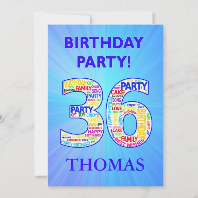 36th Birthday Party Invitation Add a Name (Front)