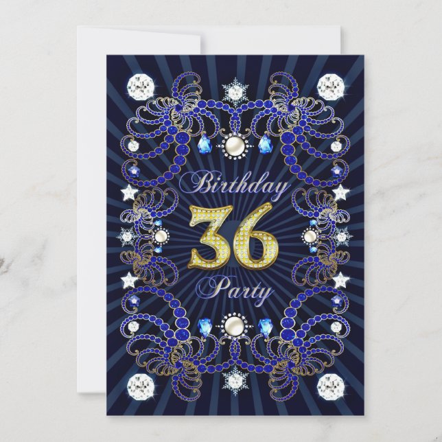 36th birthday party invite with masses of jewels (Front)