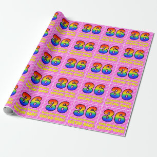 36th Birthday: Pink Stripes & Hearts, Rainbow # 36 Wrapping Paper