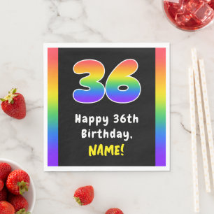 36th Birthday: Rainbow Spectrum # 36, Custom Name Napkin