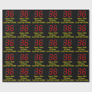 36th Birthday: Red Digital Clock Style "36" + Name Wrapping Paper