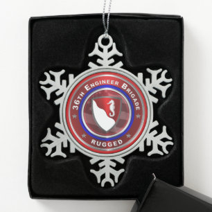 36th ENGINEER BRIGADE   Snowflake Pewter Christmas Ornament