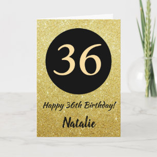 36th Happy Birthday Black and Gold Glitter Card