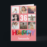 36th Happy Birthday Photo Collage Modern Pink Card<br><div class="desc">36th Happy Birthday Photo Collage Modern Pink Card with personalized name. For further customization,  please click the "Customize it" button and use our design tool to modify this template.</div>