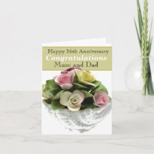 36th Wedding Anniversary bone china, editable Card