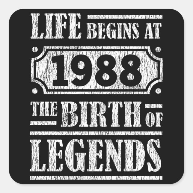 37 Year Old 1988 Birth Of Legend 37th Birthday Square Sticker (Front)