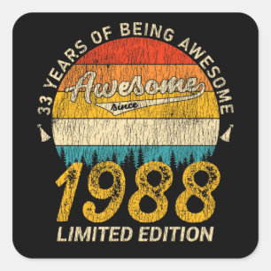 37 Year Old 1988 Retro Awesome 37th Birthday Gift Square Sticker