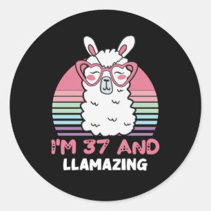 37 Year Old Bday Llamazing 37th Birthday Llama Classic Round Sticker