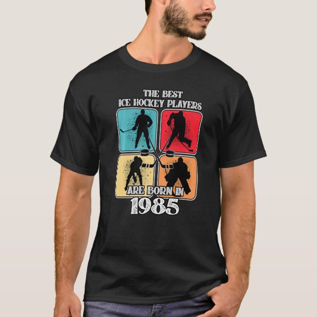 37 Year Old Ice Hockey Player 1985 37th Birthday V T-Shirt (Front)