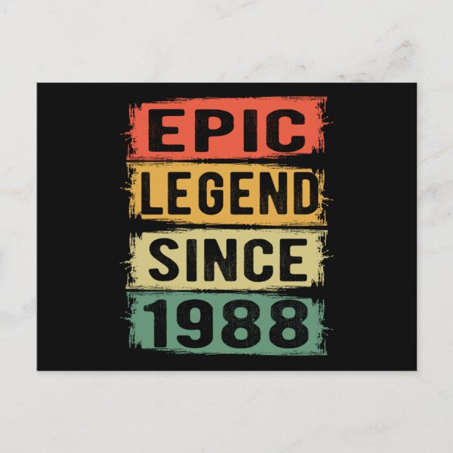  37 Years Old Bday 1988 Epic Legend 37th Birthday Postcard (Front)