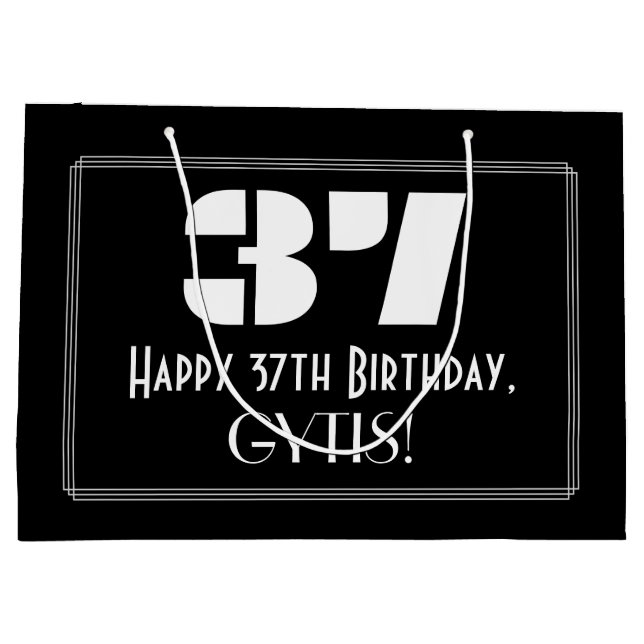37th Birthday ~ Art Deco Inspired Look "37" + Name Large Gift Bag (Back)