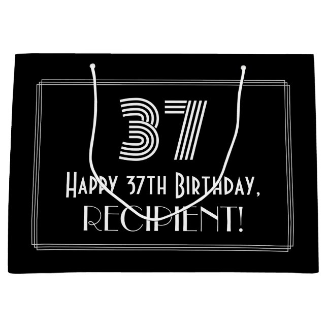 37th Birthday — Art Deco Inspired Look "37" & Name Large Gift Bag (Front)