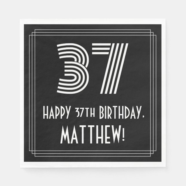 37th Birthday: Art Deco Inspired Look "37" + Name Napkin (Front)