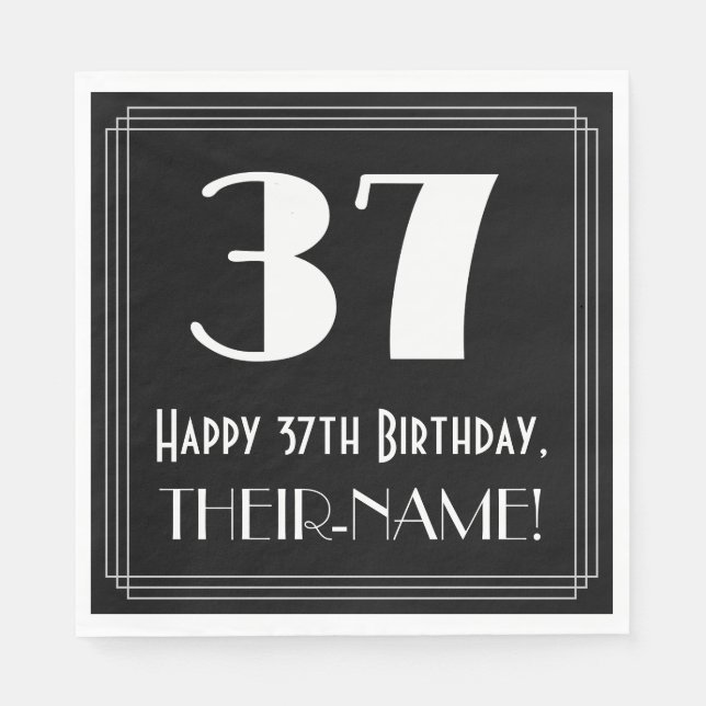 37th Birthday ~ Art Deco Inspired Look "37", Name Napkin (Front)