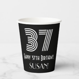 37th Birthday — Art Deco Inspired Look “37” + Name Paper Cups